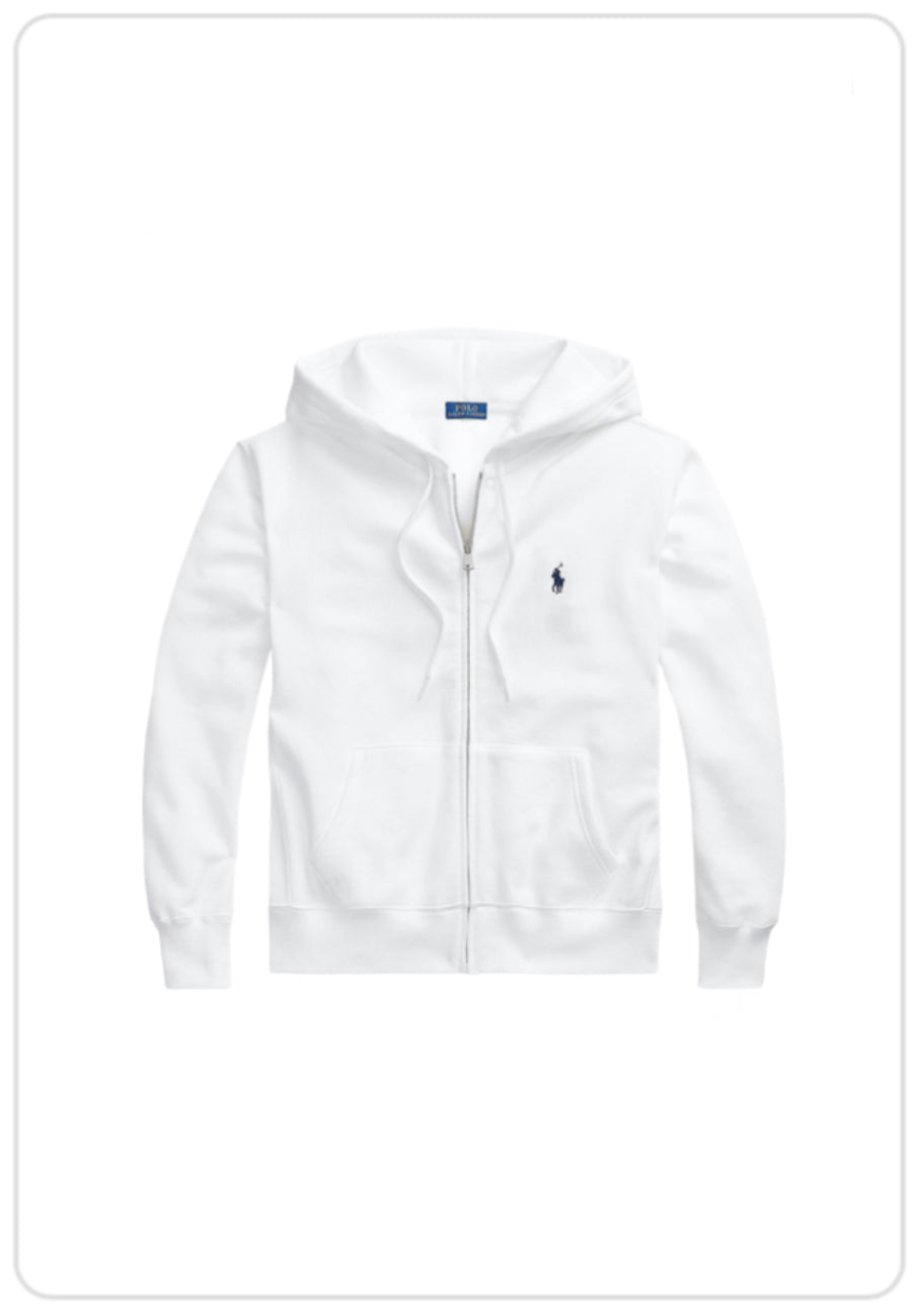 Polo Ralph Lauren Double-Knit Full Zip Hoodie “White” - Med Åbning